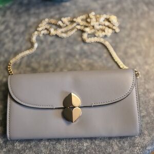 Kate Spade Gray and Gold Clutch with Leaf Clasp